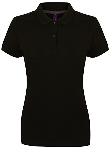Henbury Womens/Ladies Micro-Fine Short Sleeve Polo Shirt (L) (Black)