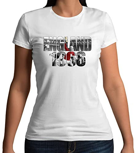 Flip Womens England 1966 World Cup Bobby Moore Photo Football T-Shirt White UK 8-10 (M)