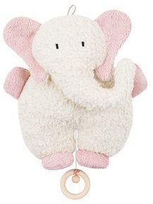Efie Bio - Spieluhr Elefant rosa - kontrolliert biologischer Anbau (organic) - Made in Germany - GOTS zertifiziert – nachhaltig - Melodie (Guter Mond du gehst so stille)