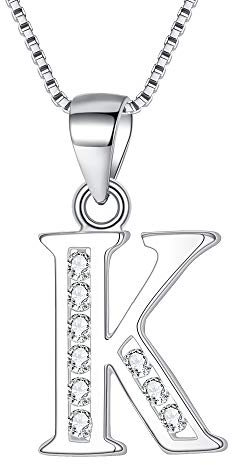 Clearine Collar de Mujer Plata 925 con Colgante Letras 26 Zirconia Cúbica Alfabeto Personalizado K