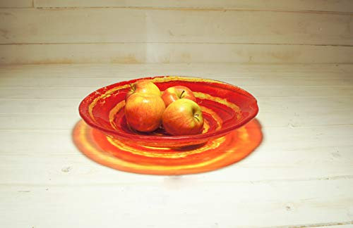 Red Orange Yellow Swirl Fused Glass Bowl 29cm - Handmade by Matt Adkins in Dorset, UK