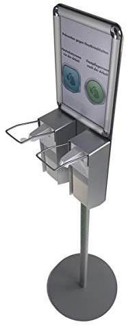 Mobile doppel Hygienestation HS-400 mit Schild für z.B Desinfektionsmittel und Handpflegeprodukte | 2x 500ml Behälter | Sockel Anthrazit