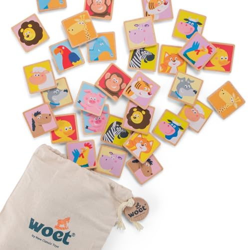 Woet Tier-Memory aus Holz | Paare-Suchspiel, Tier-Zuordnungsspiel, Bilder-Memory, Gedächtnis und Konzentration, Lernspielzeug, ab 2 Jahren