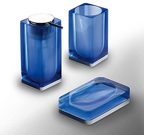 Gedy Iceberg Lot de 3 Porte-Savon Couleur Bleue, Distributeur de Savon, Porte-Brosse à Dents de Salle de Bain, 3 Produits fabriqués en résine, Finition Bleue, années de Garantie 2, Design R&S