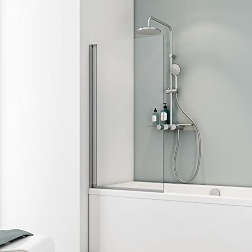 Schulte pare-baignoire 60 x 140 cm, profilé alu-argenté, 1 volet pliant 180° contre le mur, réversible, joint d'étanchéité, verre de sécurité 5 mm transparent, plage de réglage de 59,5-60,5 cm