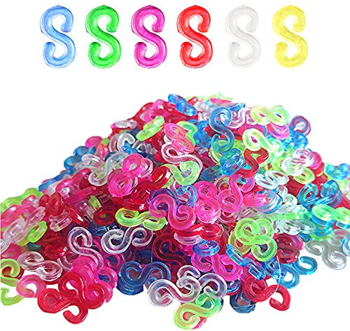 Trsnzul Loom Bänder Verschlüsse 600 Stück - S-Clips Transparent Bunt und Weiß - Loom Bänder Zubehör - Armbänder Werkzeugbau