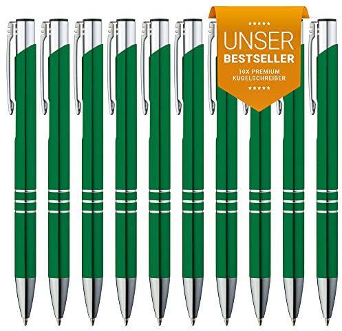 GIMEI® Metall Kugelschreiber 10 Stück | Premium Set Hochwertig, für Einfaches & Weiches Schreiben | Blauschreibender Kulli Grün als Optischer Hingucker