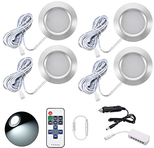 JUTTAUTO Lot de 4 spots d'intérieur LED 12 V avec télécommande pour toit, camping-car, caravane, bateau, yacht