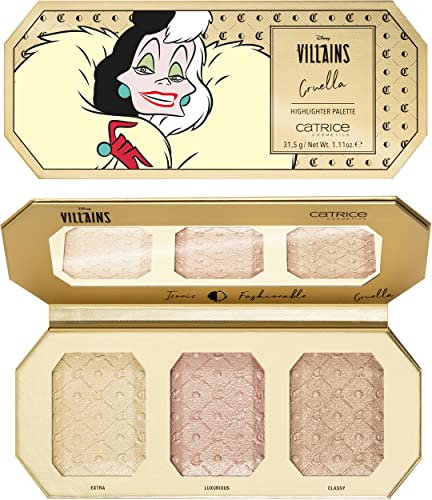 Catrice Disney Villains Cruella Highlighter Palette, Nr. 020, Gold, 3 Gold-Töne, langanhaltend, glänzend, schimmernd, vegan, ölfrei, ohne Alkohol, ohne Parabene, 1er Pack (31.5g)