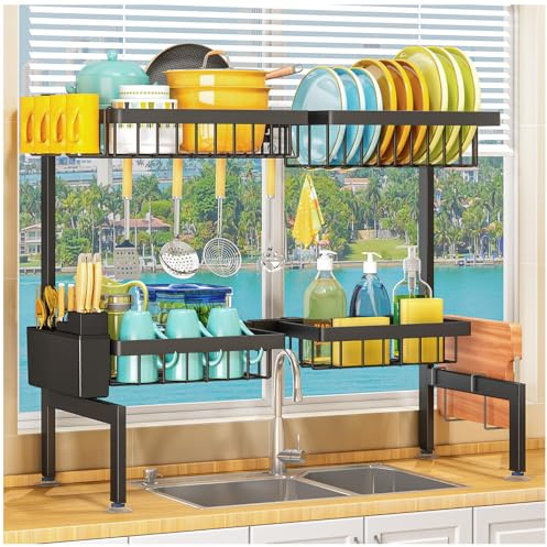 ARSTPEOE 2 Tiers 4 Baskets (one More Than Others) Over The Sink Dish Drying Rack,fits All Sinks (from 24.8 to 35.4),2-Tier Adjustable Sink Rack,Dishes Rack Kitchen Storage Organizer Space Saving