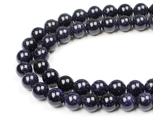 MJDCB Round Stone Beads 10mm Blue Sandstone Loose Gemstone Beads for Jewelry Making Bracelet Necklace 35pcs