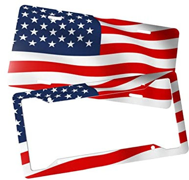 Amerikanische Flagge, patriotisch, bedruckt, Nummernschild- und Nummernschildrahmen, Sets mit 2 Metall-Aluminium-Auto-Anhängern, Heimdekoration, Auto-Nummernschildhalter