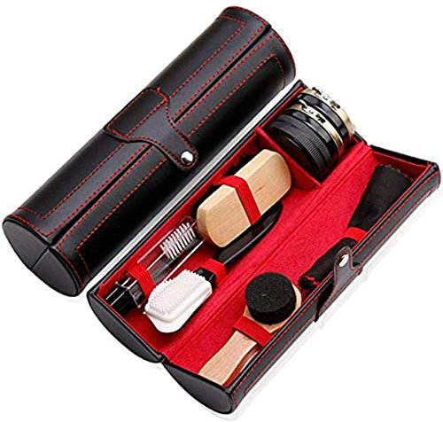 10 pièces Kit pour Cirage de Chaussures avec étui élégant en Cuir PU, Kit pour Cirage de Chaussures de Voyage, Cirage et Soins Kit