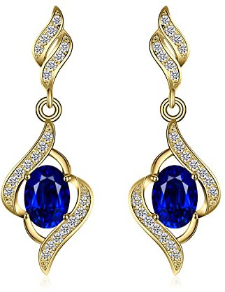 JewelryPalace Luxus Oval 2.2ct Erstellt Blau Saphir Ohrhänger Ohrstecker, Blauer Stein Schmuck Set, Ohrringe Silber 925 Mädchen Echt Silber Damen 925, Schmuck Ohrringe für Frauen Geschenke Vergoldet