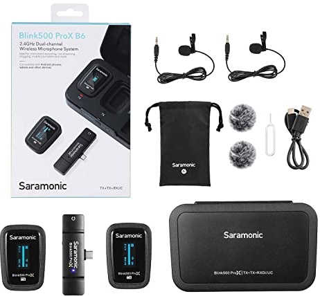 Saramonic Blink 500 Pro X Wireless Mic System w/Lavaliers & USB-C Receiver for iPhone 15, Android, iPad, Mobile & Computers, Black (BLINK500 ProX B6)