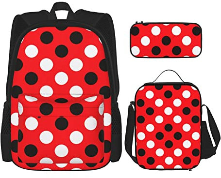 DMORJ Schultertasche, Umhängetasche, mit Punkten, Rot / Weiß, Stiftbeutel-Set: robust und tragbar, bequem und schön für Studentenprodukte, Schwarz , Einheitsgröße