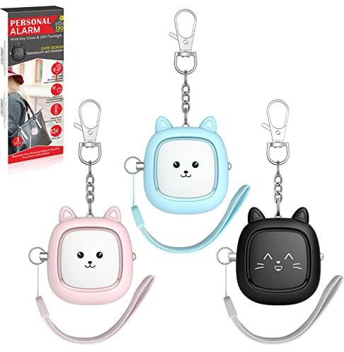 Persönlicher Alarm für Frauen – 3er-Pack, wiederverwendbar, Polizei-genehmigt, 130 dB, lauter Sicherheitsalarm, Schlüsselanhänger mit LED-Licht, Männer, Kinder und ältere Menschen (blau/rosa/schwarz)