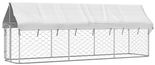 vidaXL Outdoor Dog Kennel with Lockable Latch - Ample Exercise Space - Weather- Canopy - Durable Galvanised Steel - Silver, 400x100x150cm
