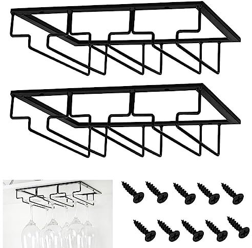 2 pezzi porta bicchiere da vino sospeso 30*22.5*6cm portabicchieri portabottiglie portabottiglie in ferro appendini per tazze supporto per calice per bar cucina wine cabinet (3 slot) (Nero)