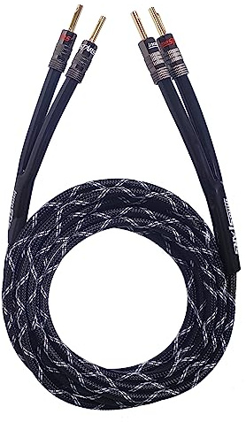 InnoStars 12AWG Gauge Premium Heavy Duty Braided Audio Speaker Cable Wire with 24K Gold-Plated Banana Tip Plugs (35 Feet) - 2 Conductors - 99.99% OFC Oxygen-Free Copper, Black 35ft