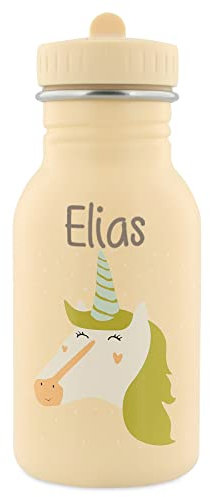 Personalisierte Trinkflasche aus Edelstahl von Trixie Baby Gravur des Namens (350 ml, Einhorn)