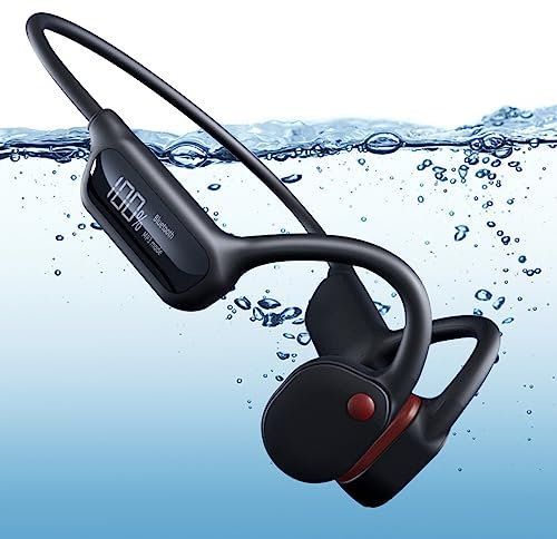 Knochenschall Kopfhörer, 32GB Speicher, Schwimmen kopfhörer IPX8 Wasserdicht, MP3 Sport kopfhörer, Kabellos Kopfhörer Bluetooth 5.3, Knochenschall Kopfhörer zum Schwimmen Laufen(Rot + Schwarz)