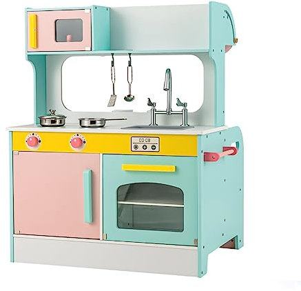 Maxmass Wooden Kids Play Kitchen, 2-in-1 Double Sided Pretend Kitchen with Sink, Oven, Stove, Towel Rack and Storage Cabinet, Toddlers Cooking Role Playset for 3+ Year Old (Green)