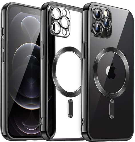 JETech Soft Clear Case for iPhone 12 Pro 6.1-Inch, Camera Lens Full Protection, Compatible with MagSafe Wireless Charging, Shockproof Electroplated TPU Phone Cover (Black)