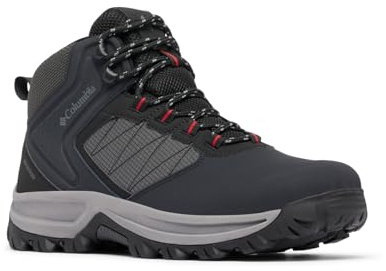Columbia Men's Transverse Hike Waterproof, Waterproof Mid Rise Trekking and Hiking Boots, Black/Mountain Red, 10