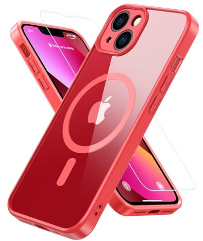 BESINPO für iPhone 13 Hülle, Handyhülle iPhone 13 [Kompatibel mit MagSafe] mit Panzer Schutz Glas, Rundumschutz Stoßfest Magnetisch Rückseite Transparent Schutzhülle Kameraschutz Case (Rot)