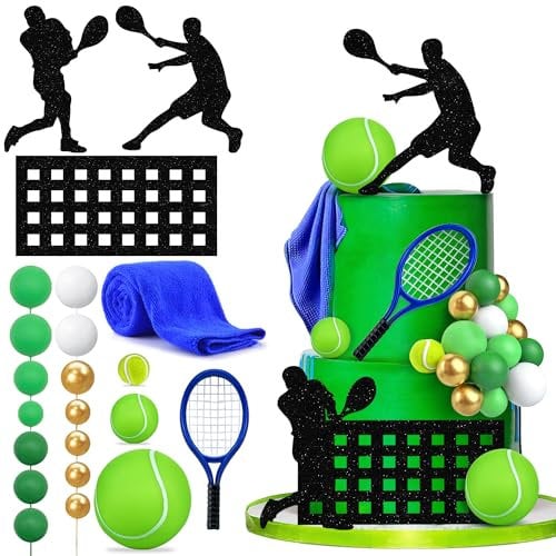 KEEPARTY 23 PCS Tennis Cake Toppers Sports Ball Cake Decorations for Baby Shower Birthday Party Decorations Supplies