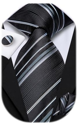 Dubulle Schwarze Krawatten für Herren, Seide, Paisleymuster, gestreift, Krawatte und Taschentuch, Manschettenknöpfe, Hochzeit, Schwarz Grau Weiß