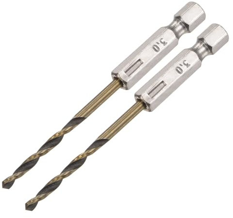 TA-VIGOR 2Pcs 3mm Hex Shank Twist Drill Bit Set, 1/4 Inch Shank HSS High Speed Steel Drill Bit Set Quick Change Twist Drill Bits for Woodworking, Plastic and Metal