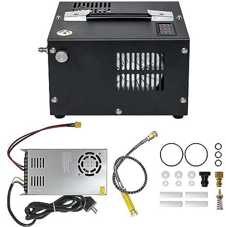 HYQNG Portable PCP Air Compressor 4500Psi 30Mpa PCP Air Compressor with Built-in Power Supply, Fan Cooling, Fast Inflation for Dive Tanks, Paintball Guns, HPA Tanks