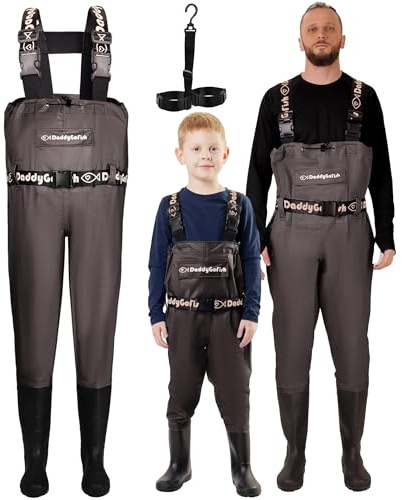DaddyGoFish Vadeadores de Pecho para niños y Adultos, vadeadores de Pesca y Caza con Bolsillo y Colgador de vadeador