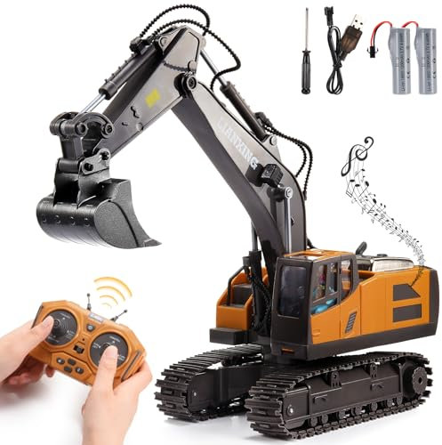 Echelle 1:20 Pelleteuse Télécommandée Jouet Garçon 3-8 Ans, 2.4GHz Tracteur Enfant Avec Effets Lumineux, Cadeau Et Jeux Exterieur