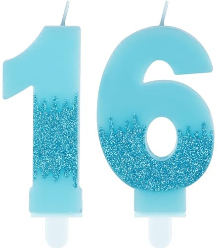 Blaue Geburtstagskerzen Zahlen 16 Kerzen für Kuchen, blaue Partykerzen, Happy 16th Birthday Kerze, Glitzerkerzen, Tortenaufsatz für Mädchen und Frauen, 16. Geburtstag, Party-Dekorationen, Hochzeitstag