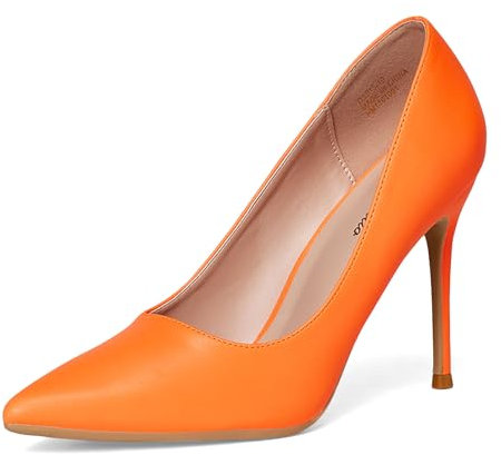 GENSHUO Damen Pumps Orange Stiletto 10cm Absatz Spitze Zehen Elegant Warme Farbe Classisch 38 EU
