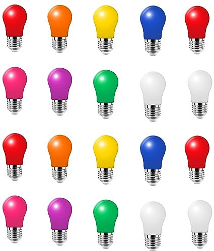HUAMu 20er Pack Bunte Glühbirnen E27,3W Farbige LED Birne,E27 Bunte außen,LED Bunt für Lichterkette,Party,Weihnachten Deko, mehrfarbig