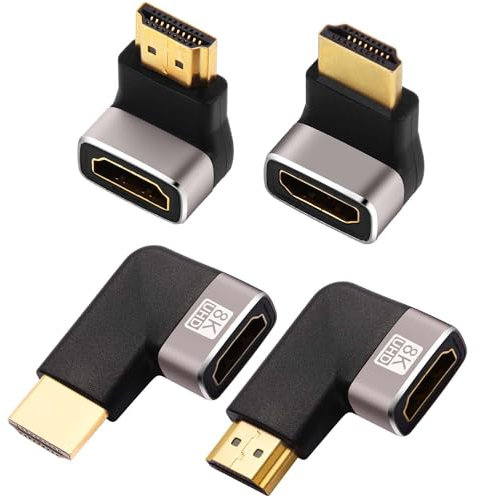 AIMHDUTY 8K HDMI Eblow - Confezione da 4 adattatori HDMI ad angolo retto 90 e 270 gradi, placcato oro, supporto 8K @ 60Hz, 4K @ 120Hz, HDR, eARC per PC portatile HDTV Switch