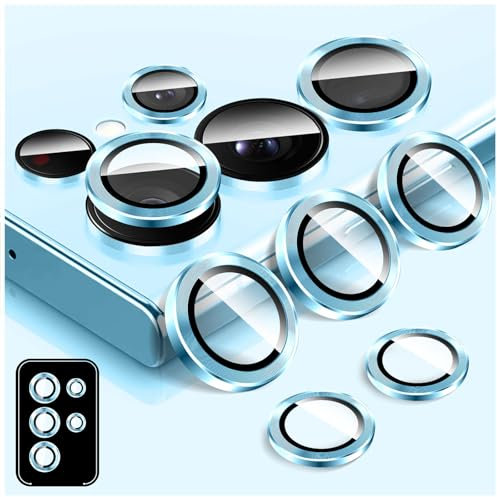LucBuy Camera Lens Protector for Samsung Galaxy S23 Ultra, 9H Tempered Glass Camera Cover Screen Protector Film Sticker, Automatic-Alignment Individual Aluminum Alloy Rings