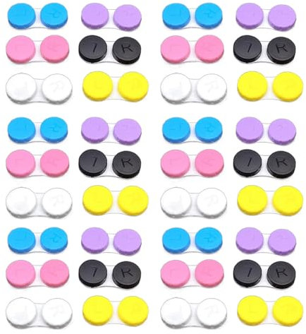 XZSKD 24pcs Contact Lens Cases, Contact Lense Case, Contact Lenses Case Box, Left/Right Caps for Home Travel Outdoor(Yellow, Blue, Purple, Black, White and Pink)