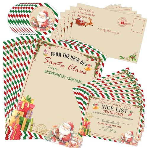 8 Sets Weihnachtsbrief vom Weihnachtsmann Kit: offizielle Briefe & Urkunde - Schreibset für schöne Wunschliste & Umschläge