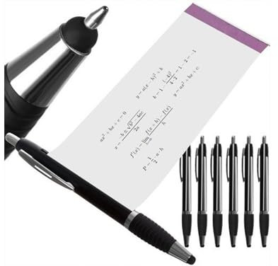 Przydasie Kugelschreiber mit Spickzettel – 6er Set mit ausziehbarem Zettel – Stylus-Funktion – Ersatzminen – Schwarz/Silber – Kuli für Schule, Büro, Prüfungen und Meetings – Blaue & schwarze Tinte
