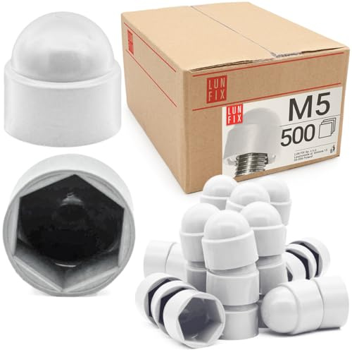 Cache écrou M05 Blanc, 500 pièces, cache blanc, caches vis plastique | capuchon de protection hexagonal, protection anti-rouille pour écrou et vis, finition propre bricolage