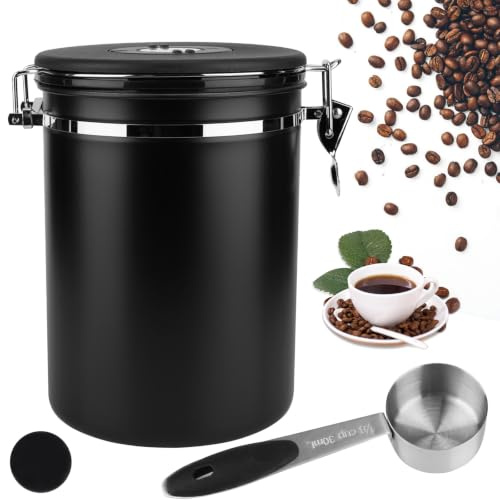 ZONJIE Kaffeedose Luftdicht aus Edelstahl Kaffeebohnenbehälter 1kg Vakuum | 2,8L Kaffeebhnen Behälter Vorratsdose für Tee Nüsse Kakao Länger und Frisch Bleiben (Schwarz)