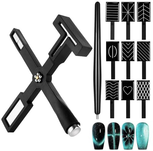 3D Cat Eye Gel Nagellack Magnet-Set - 11-Teilig, 5 in 1 Nagelkunst-Werkzeug Mit Silikonhülle, Magnetstift, Streifenwerkzeug Und DIY-Zauberstäbe (Schwarz)