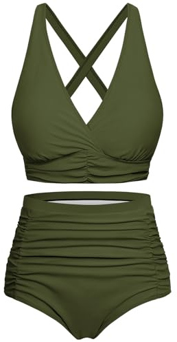 Svanco Bikini Damen Set Bauchweg High Waist Badeanzug Push Up Bademode Lace Up V Ausschnitt Blumenmuster Zweiteiliger Swimsuit mit Bindegürtel