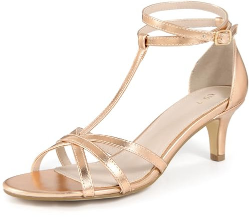 Perphy Open Toe Strappy Kitten Heel Sandals for Women Rose Gold 8 UK/Label Size 10 US