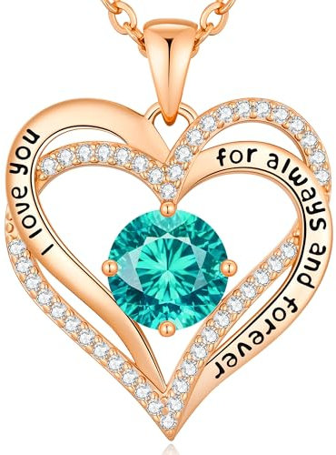 Collier Femme Coeur Collier Pendentif Pierre de Naissance pour Bijoux Cadeau Fête des NoëL Anniversaire Graduation Maman Fête des Mères (Cuivre, Or Rose 12)